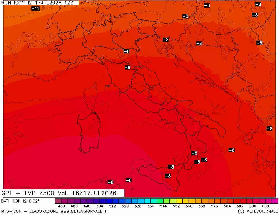 mappa 500 hPa GPT + Temp