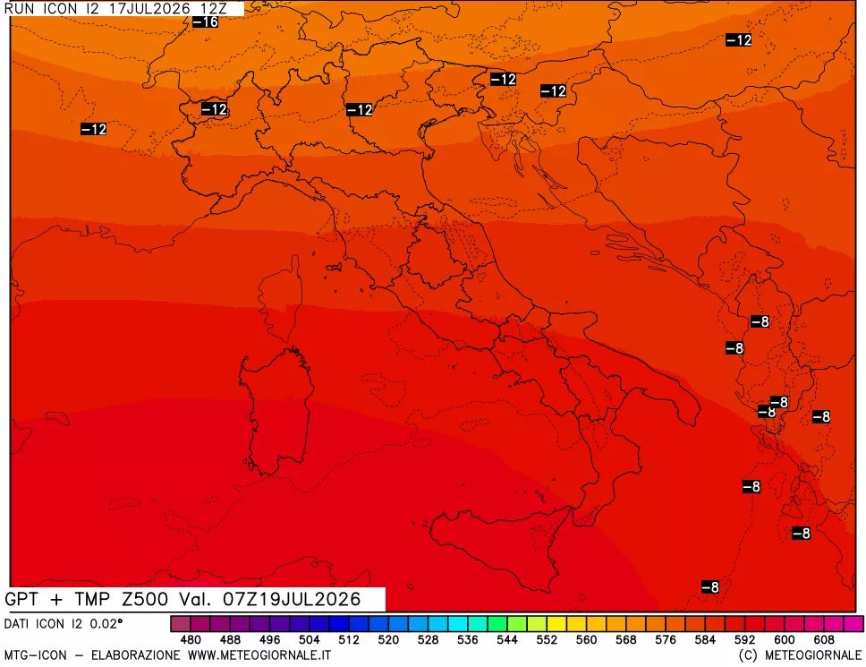 mappa 500 hPa GPT + Temp