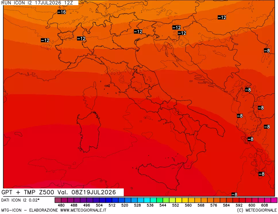 mappa 500 hPa GPT + Temp