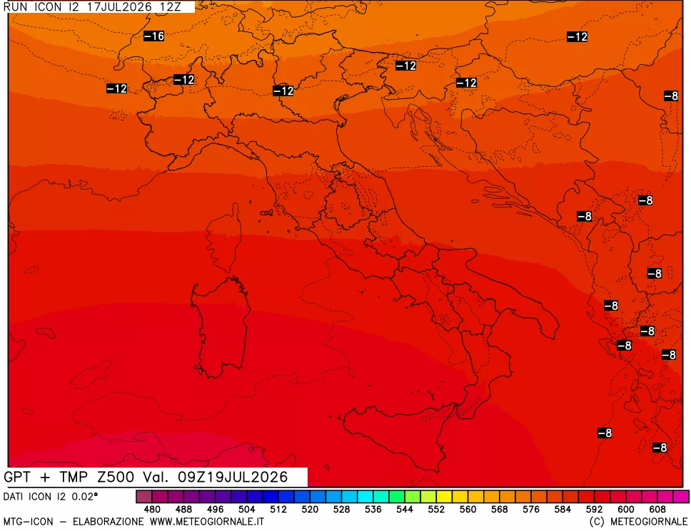 mappa 500 hPa GPT + Temp