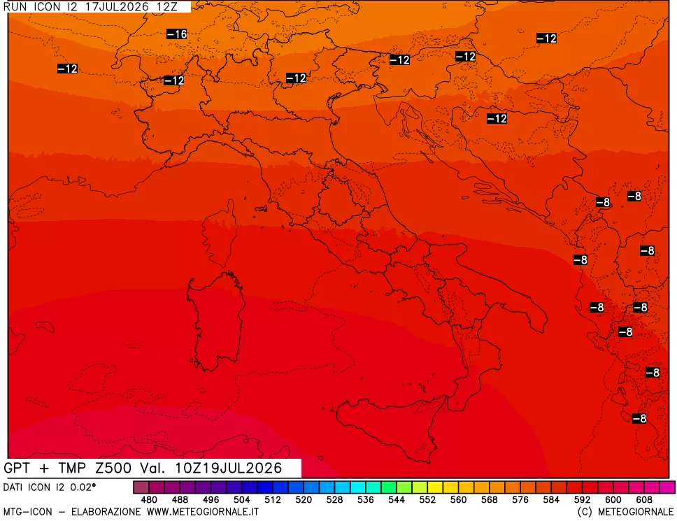 mappa 500 hPa GPT + Temp