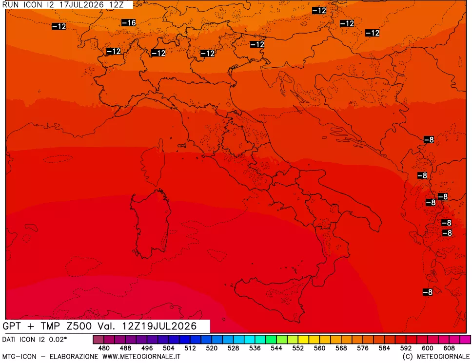 mappa 500 hPa GPT + Temp