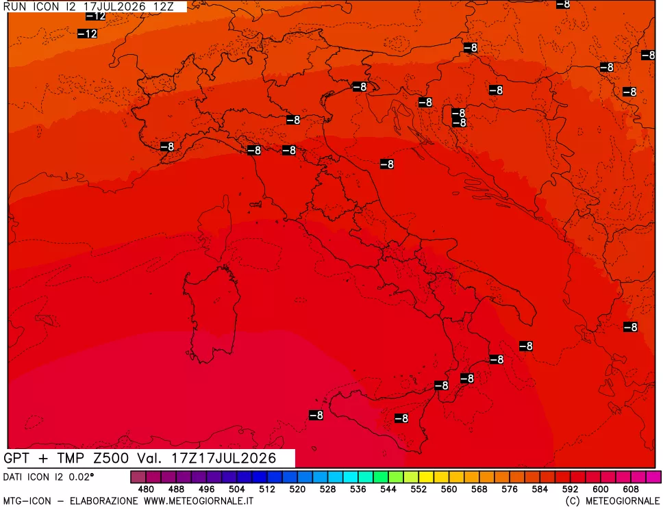mappa 500 hPa GPT + Temp