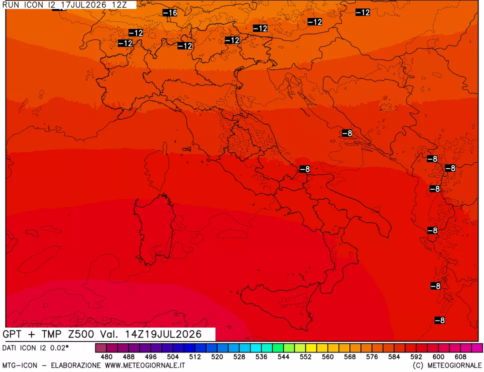 mappa 500 hPa GPT + Temp