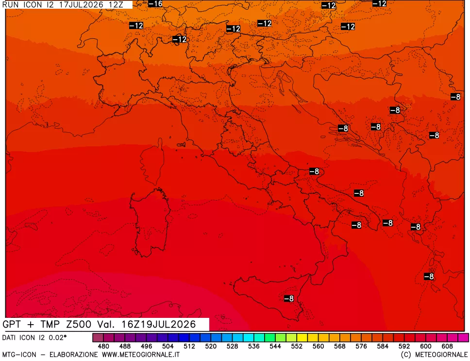 mappa 500 hPa GPT + Temp
