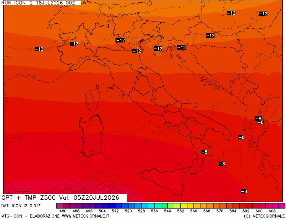 mappa 500 hPa GPT + Temp