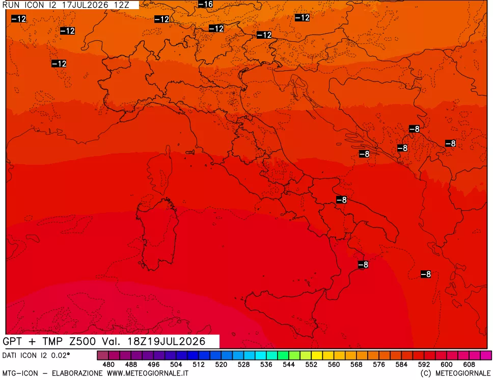 mappa 500 hPa GPT + Temp
