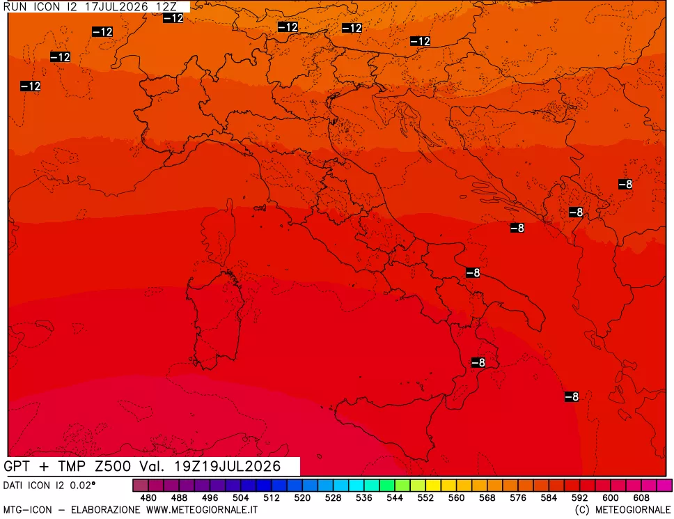 mappa 500 hPa GPT + Temp