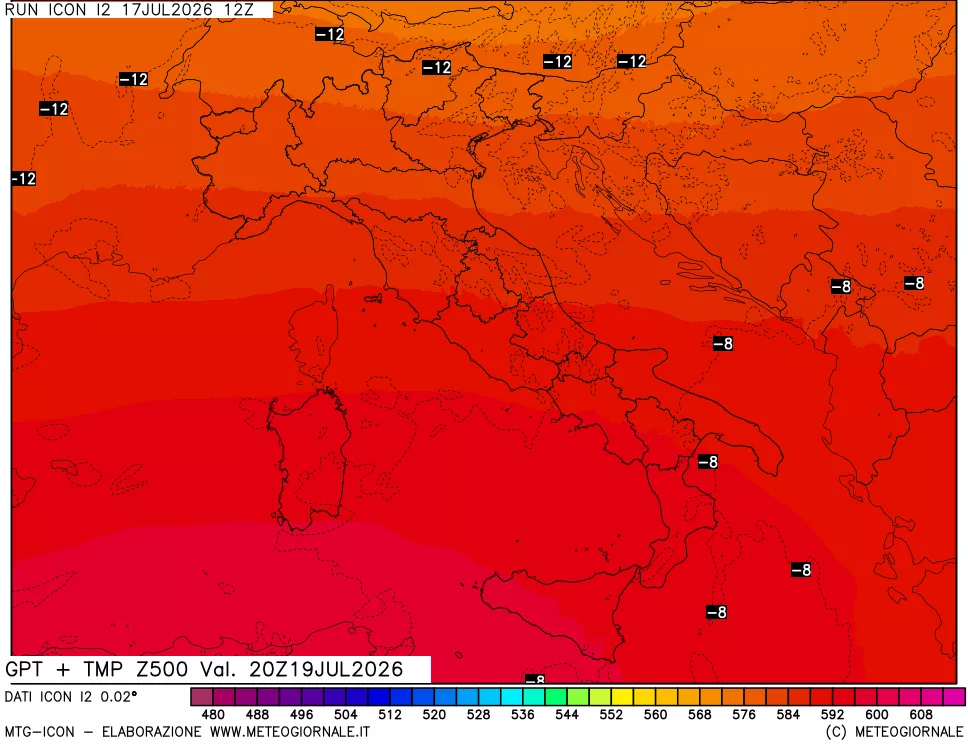 mappa 500 hPa GPT + Temp