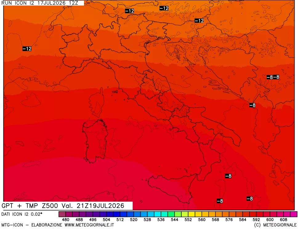 mappa 500 hPa GPT + Temp
