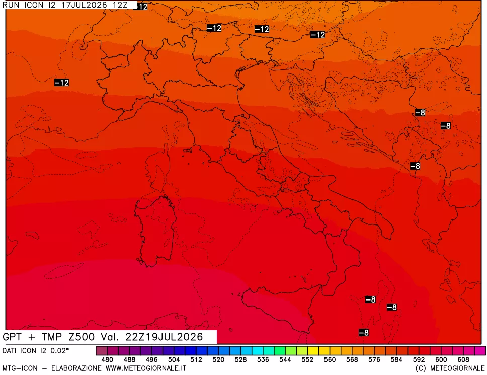 mappa 500 hPa GPT + Temp