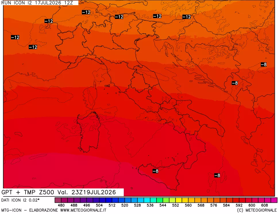 mappa 500 hPa GPT + Temp