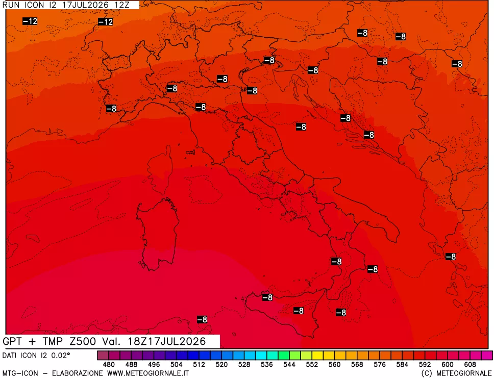 mappa 500 hPa GPT + Temp