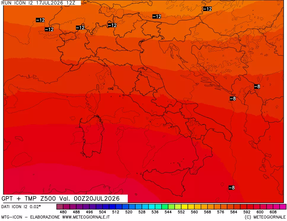 mappa 500 hPa GPT + Temp