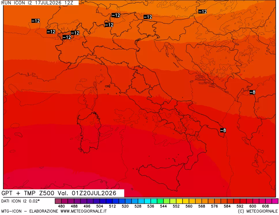 mappa 500 hPa GPT + Temp