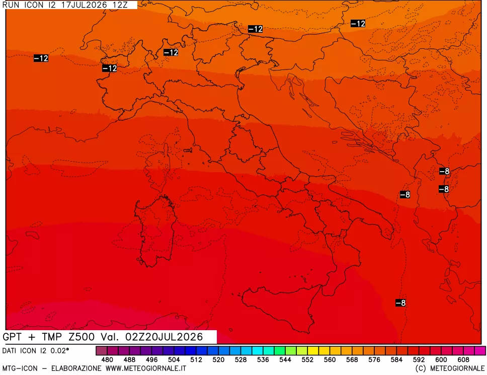 mappa 500 hPa GPT + Temp