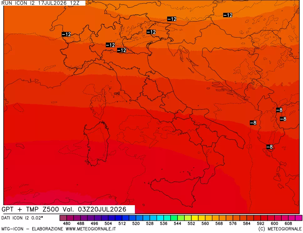 mappa 500 hPa GPT + Temp