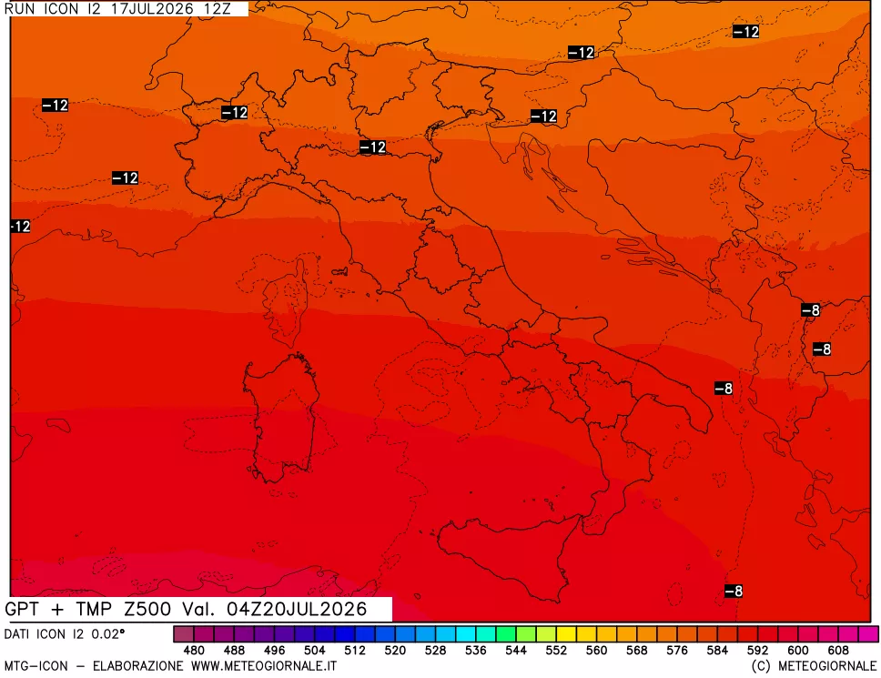mappa 500 hPa GPT + Temp