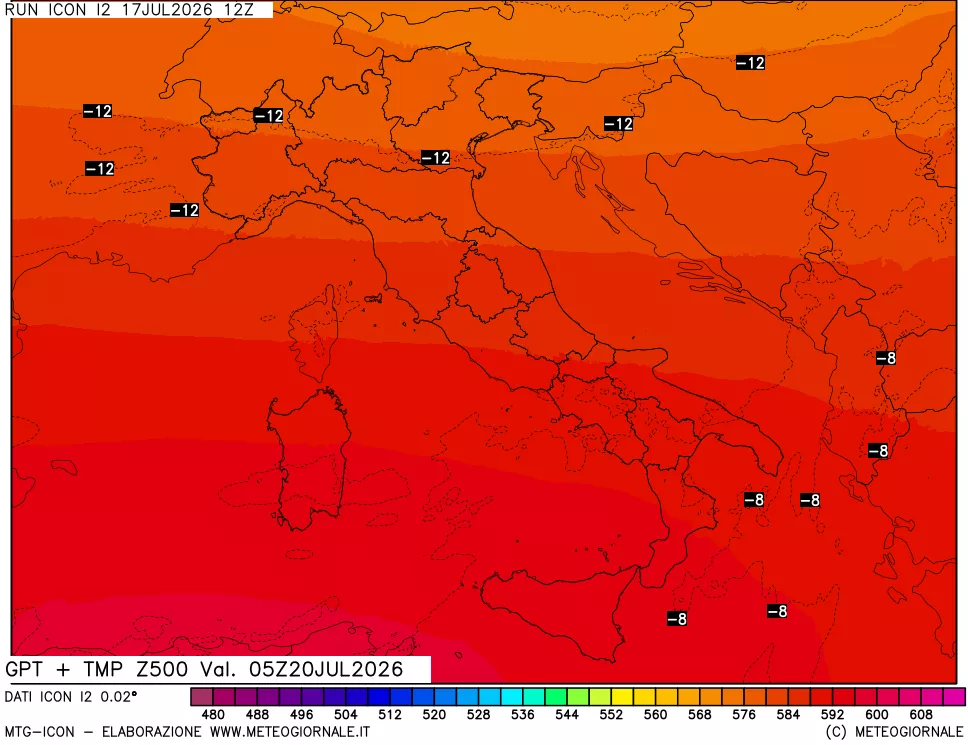 mappa 500 hPa GPT + Temp