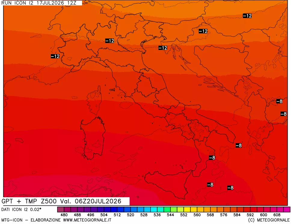 mappa 500 hPa GPT + Temp