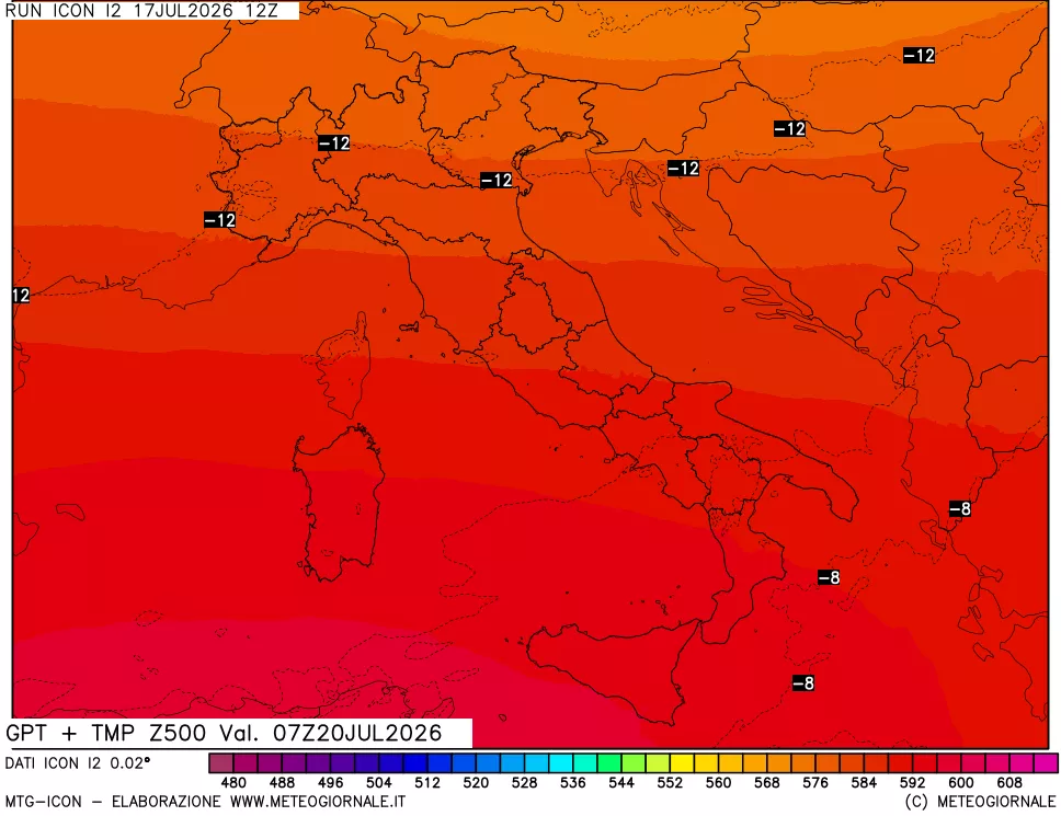 mappa 500 hPa GPT + Temp