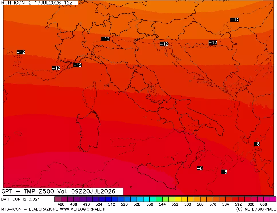 mappa 500 hPa GPT + Temp