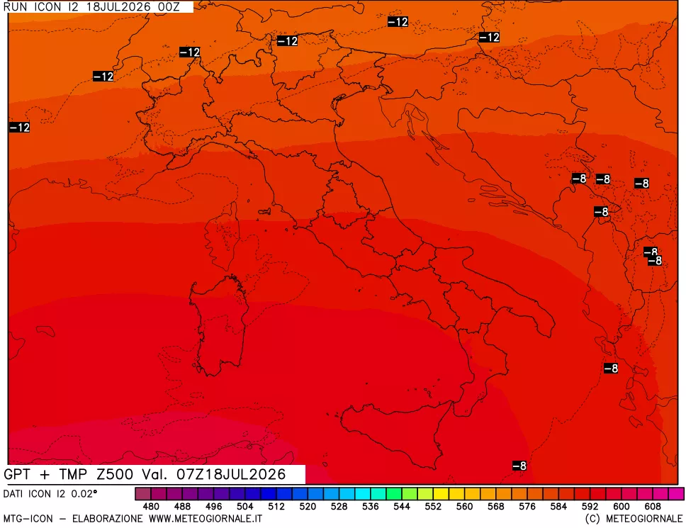 mappa 500 hPa GPT + Temp