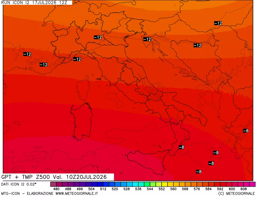 mappa 500 hPa GPT + Temp