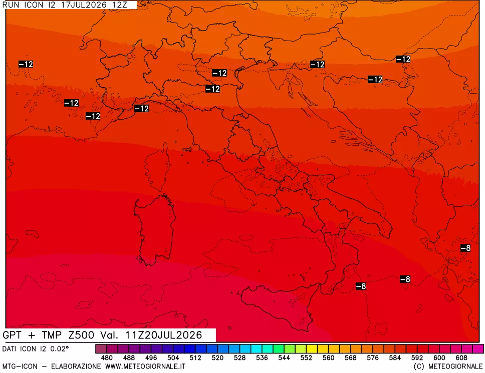 mappa 500 hPa GPT + Temp