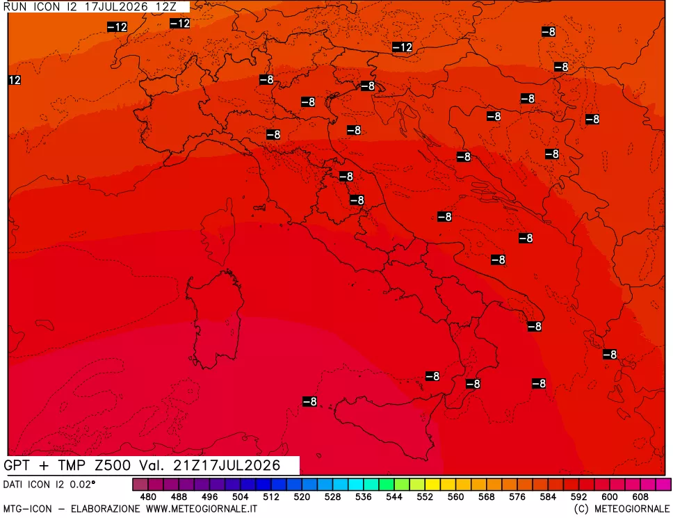 mappa 500 hPa GPT + Temp