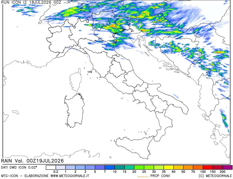 mappa Precipitazioni 24 ore precedenti