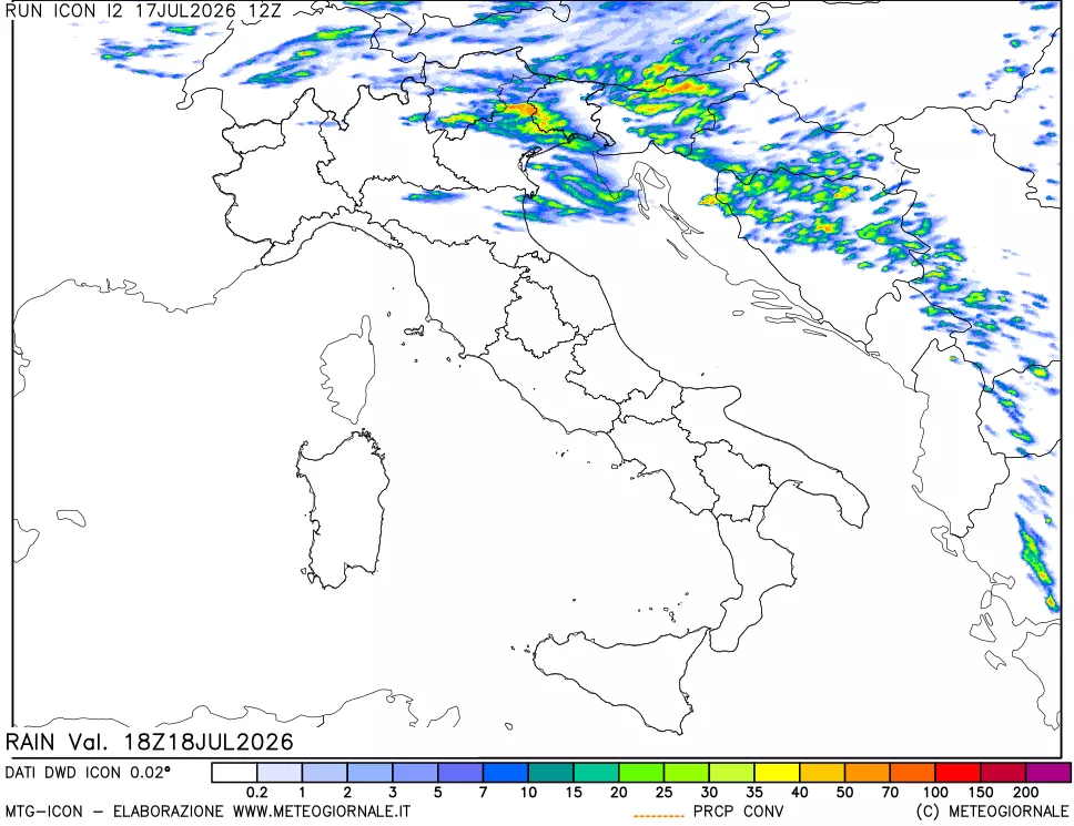 mappa Precipitazioni 24 ore precedenti