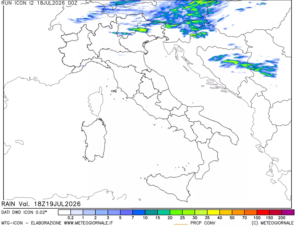 mappa Precipitazioni 24 ore precedenti