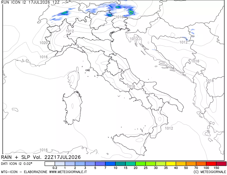 mappa Precipitazioni e pressione SLM