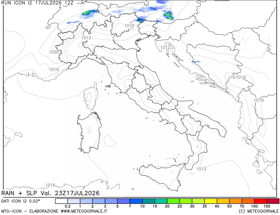 mappa Precipitazioni e pressione SLM