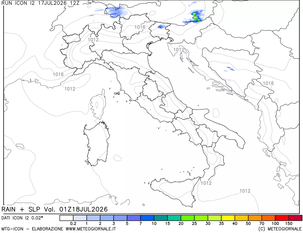 mappa Precipitazioni e pressione SLM
