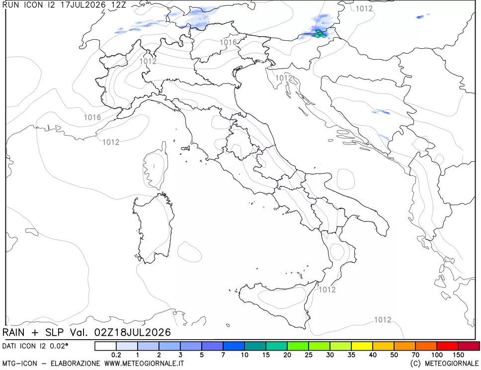 mappa Precipitazioni e pressione SLM