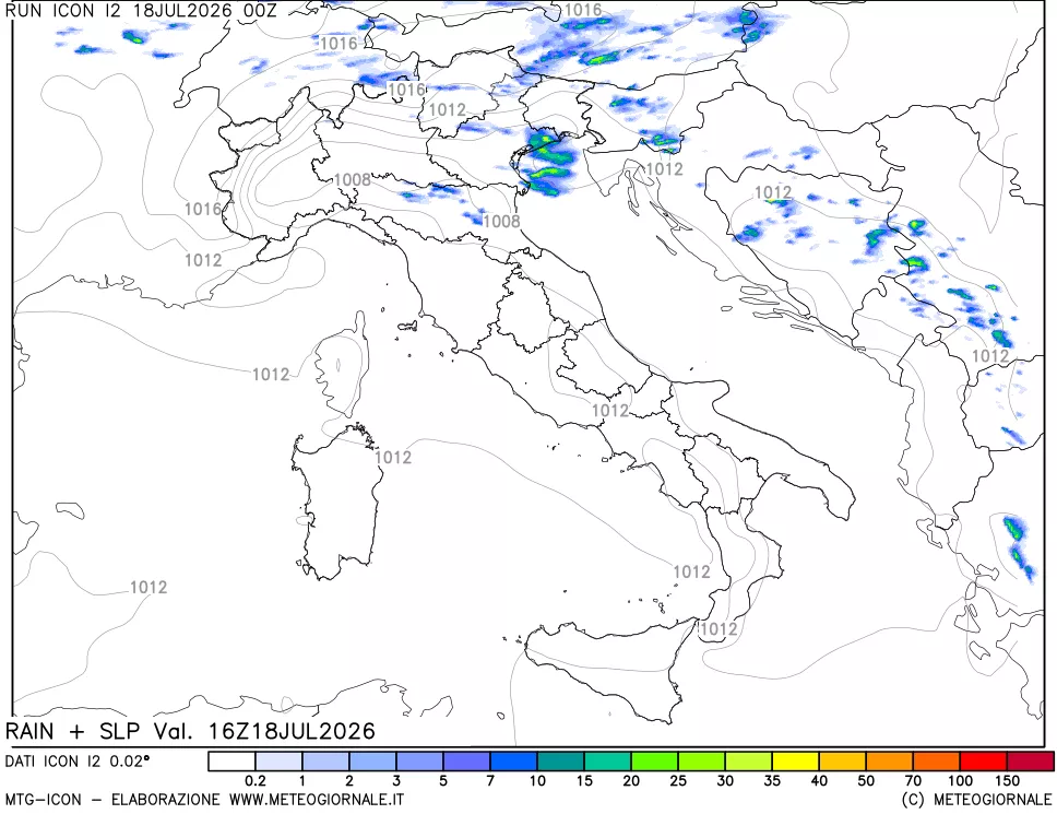 mappa Precipitazioni e pressione SLM