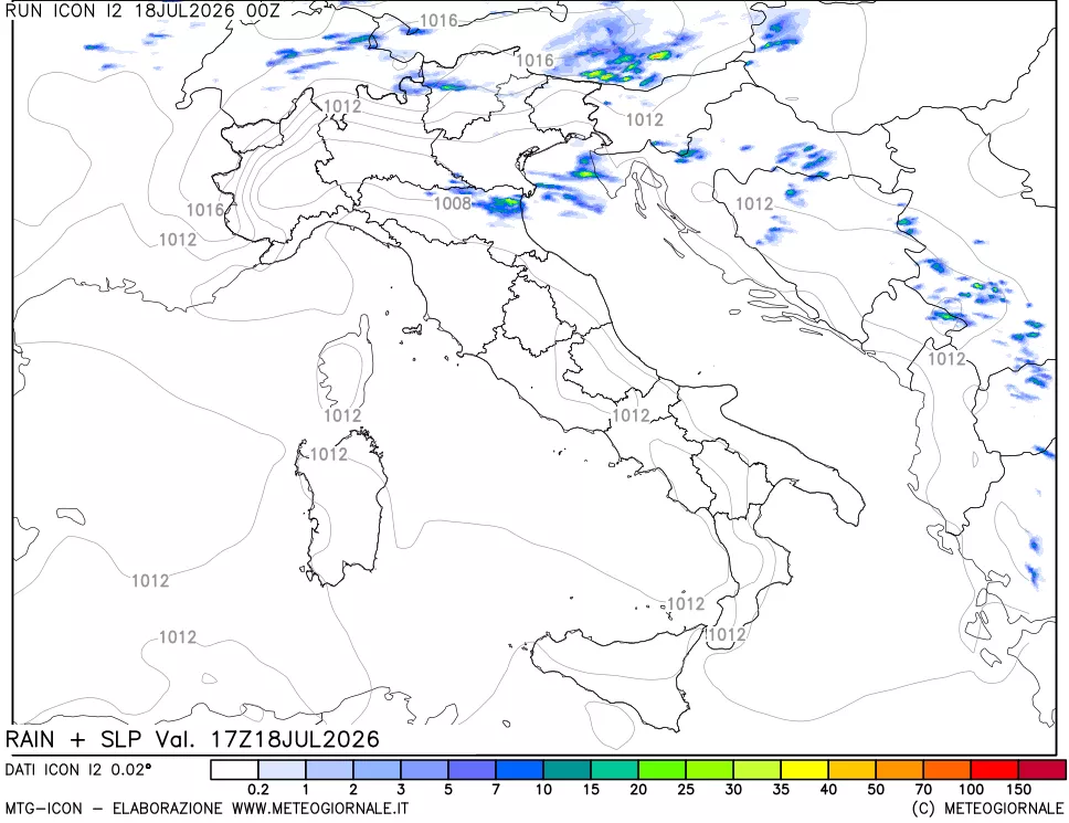 mappa Precipitazioni e pressione SLM