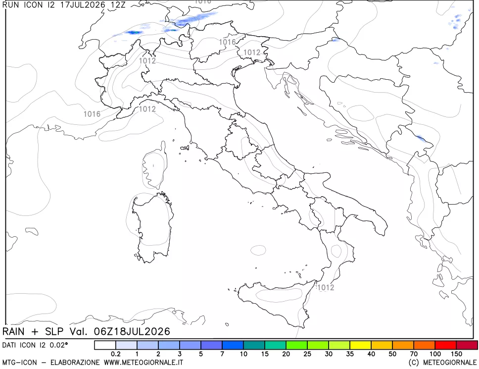 mappa Precipitazioni e pressione SLM