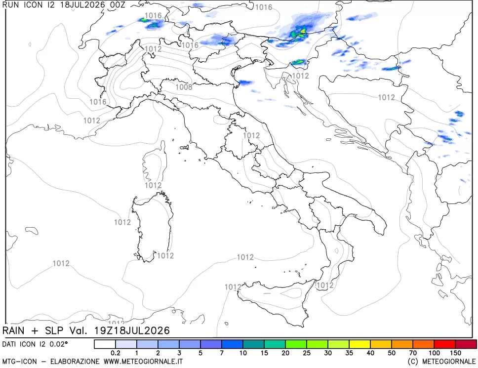 mappa Precipitazioni e pressione SLM