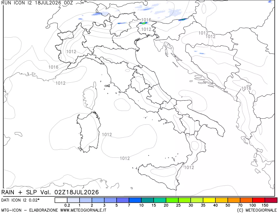 mappa Precipitazioni e pressione SLM