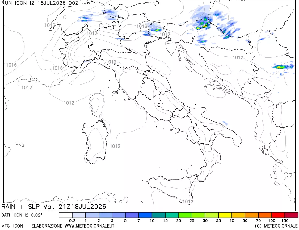 mappa Precipitazioni e pressione SLM
