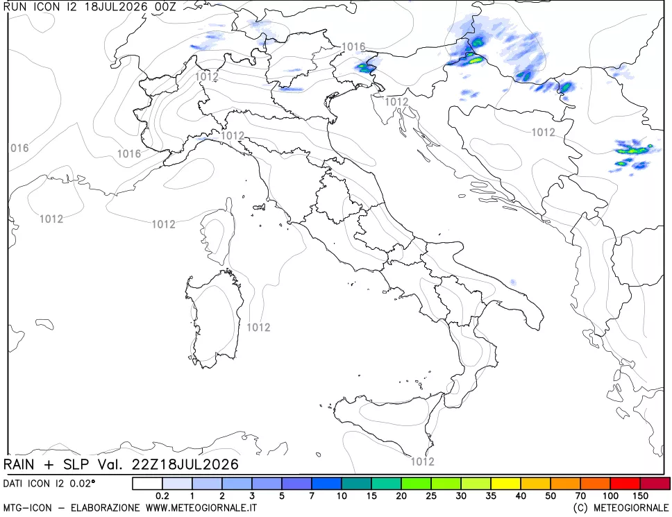 mappa Precipitazioni e pressione SLM