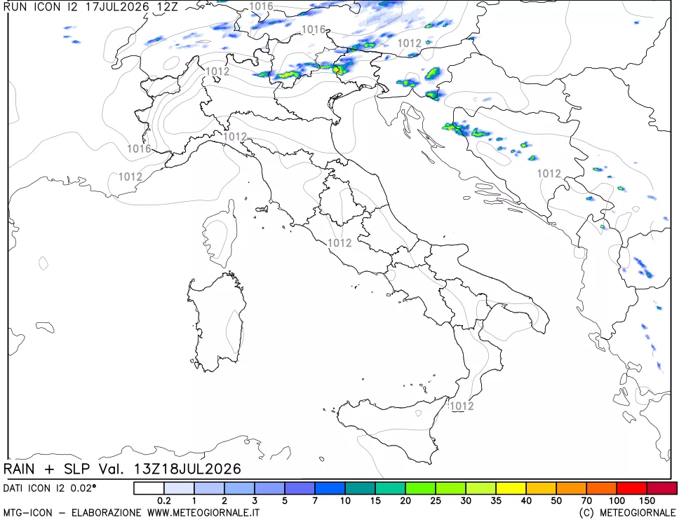 mappa Precipitazioni e pressione SLM