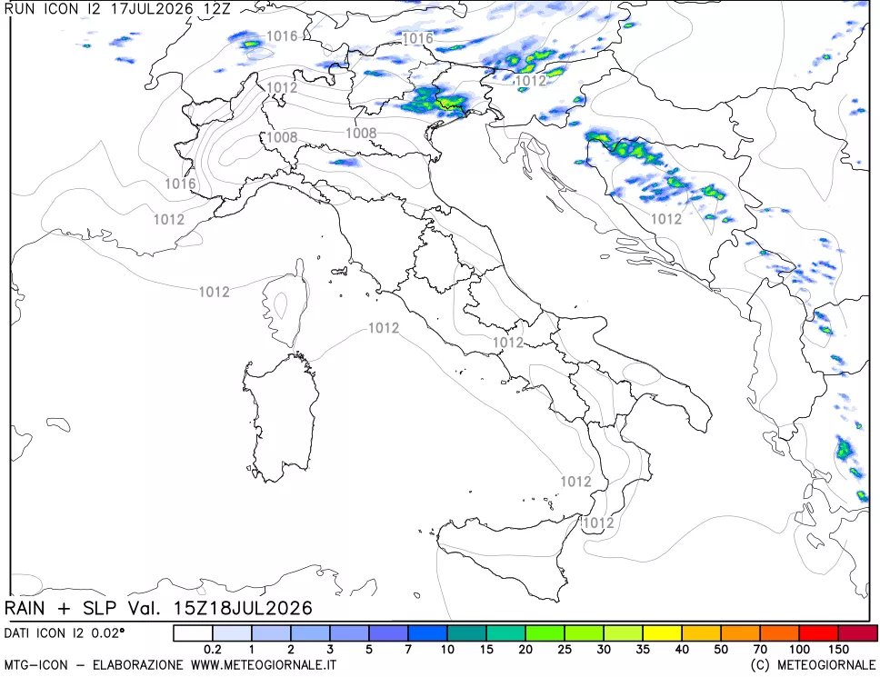 mappa Precipitazioni e pressione SLM