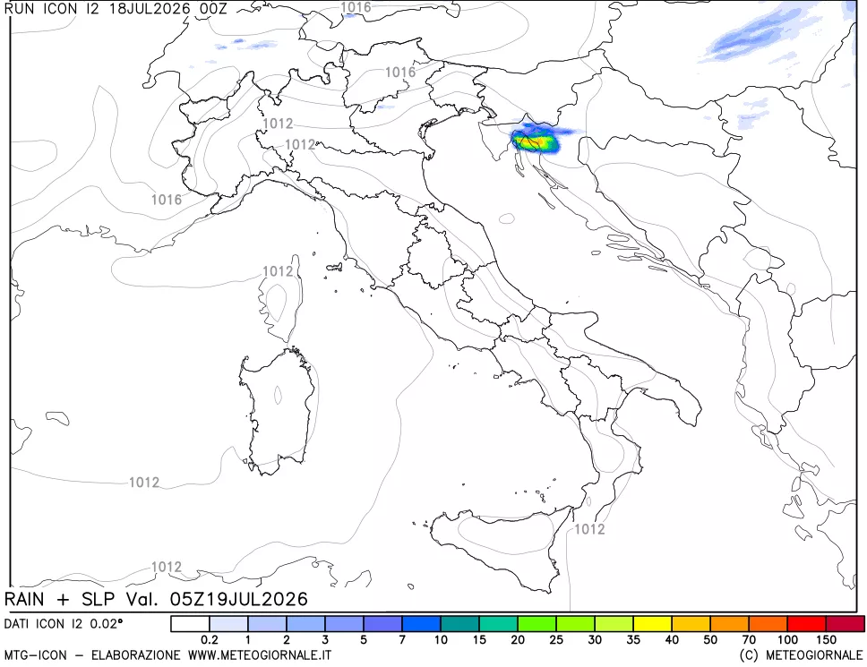 mappa Precipitazioni e pressione SLM