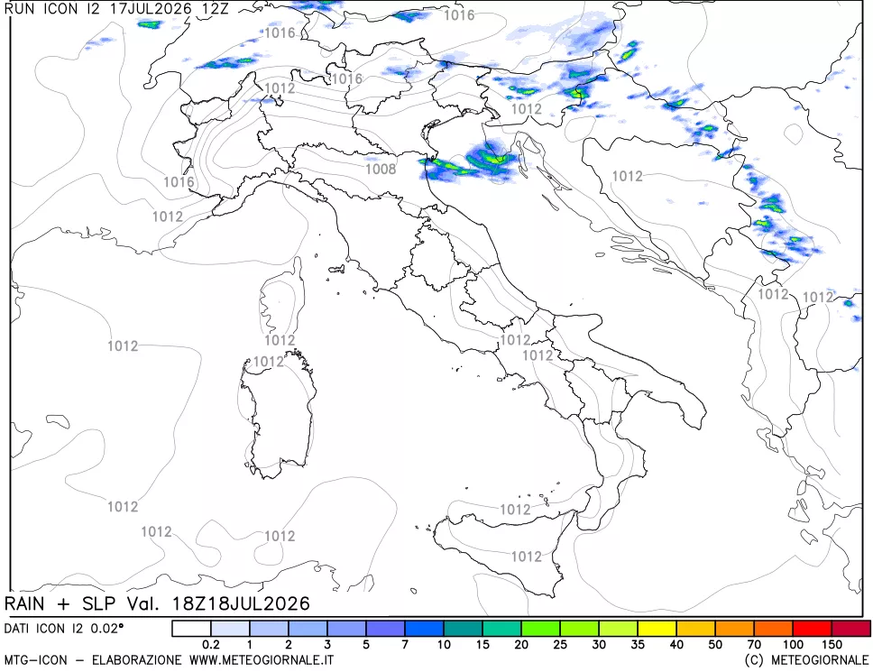 mappa Precipitazioni e pressione SLM