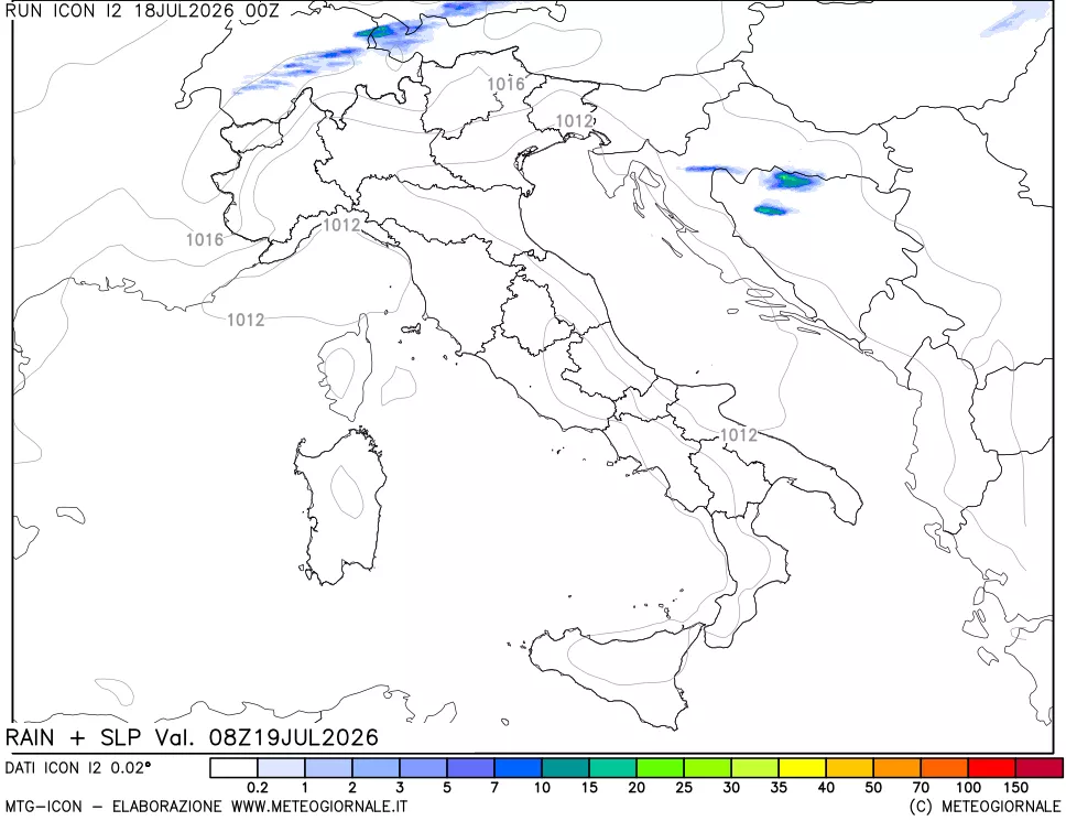 mappa Precipitazioni e pressione SLM