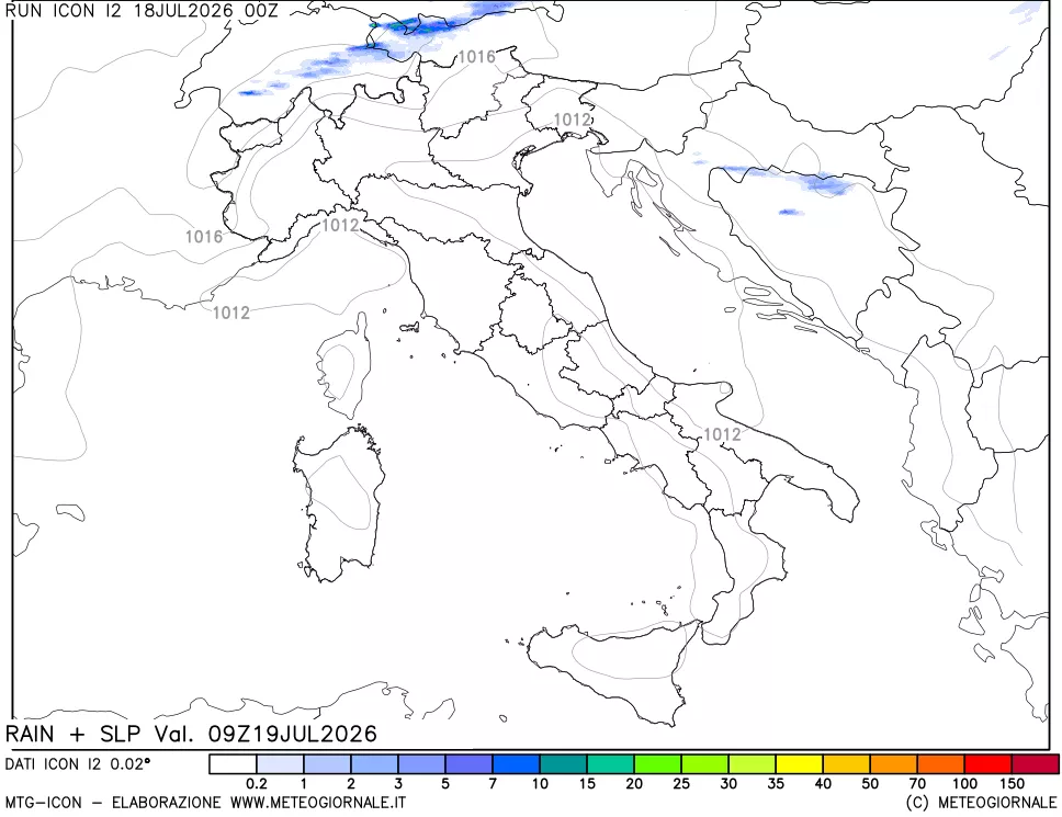 mappa Precipitazioni e pressione SLM